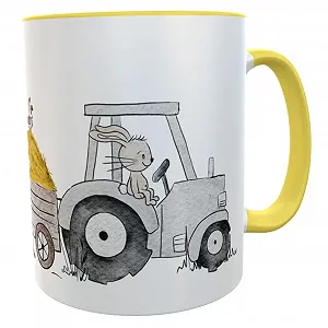 Персонализированная детская кружка Трактор Желтый Village Child с именем Девочка Мальчик День рождения Ферма Животные (Hare Village Child Желтый) - Фото 1