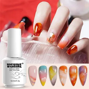 Гель-лак Vishine Blooming, 15 мл, прозорий гель для нігтів UV LED Blossom для ефекту розтікання, мармуру - Фото 1