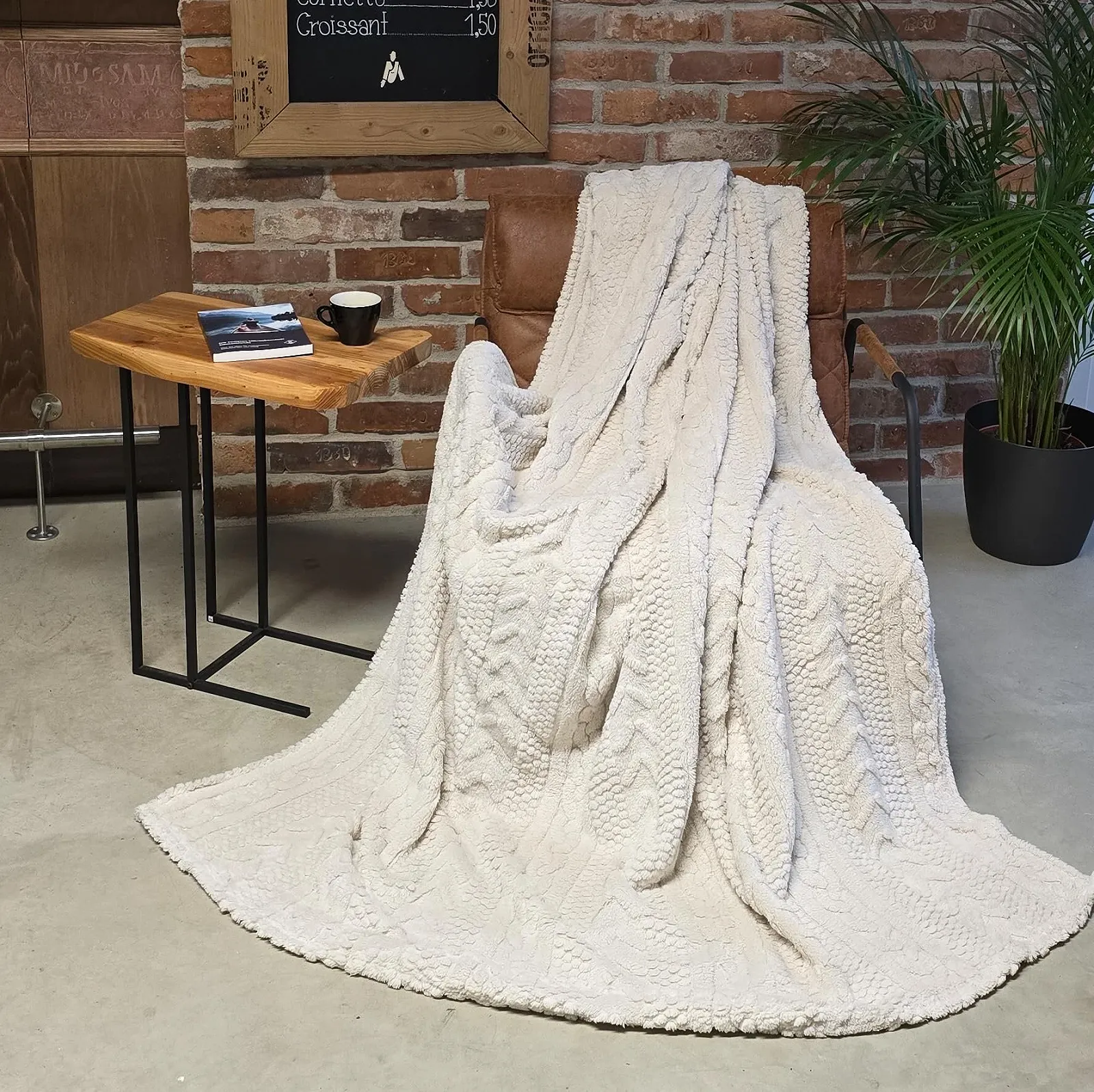 Покривало В'язане Quantum Interior by Maxland Пряжа XXL М'яке Бежевий, приблизно 150 x 200 см, фото №3