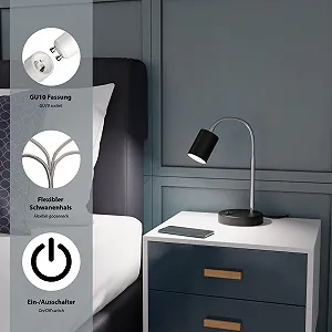 Настільна лампа ledscom.de Waika з гнучкою стійкою та вимикачем Матова чорна з LED лампою GU10 (тепла біла, 5.4 Вт, 510 лм, 45°) Набір 2 шт. synthetic.ua - Фото 1