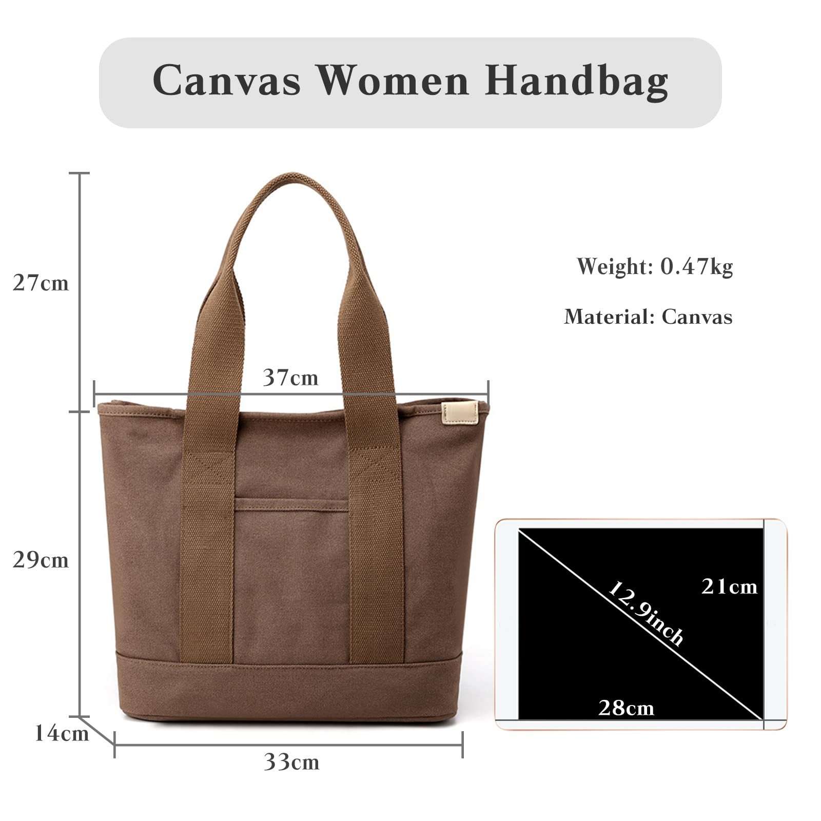 Сумка-тоут жіноча CORIOS, полотняна, велика, багатофункціональна, через плече, повсякденна, темно-коричнева, фото №3 Сумка-тоут жіноча CORIOS, полотняна, велика, багатофункціональна, через плече, повсякденна, темно-коричнева, фото №3