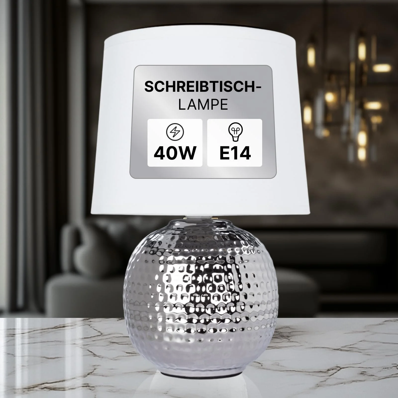 Настільна лампа LED ARTE LAMP Merga A4001LT-1CC димована хром білий текстильний абажур з кабелем, фото №2