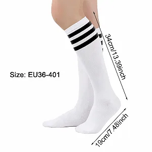 Колготки до колен Хлопковые полосатые для женщин Белые полосатые длинные гольфы Непрозрачные для женщин Девушки для ежедневной носки, 3 пары synthetic.ua - Фото 1