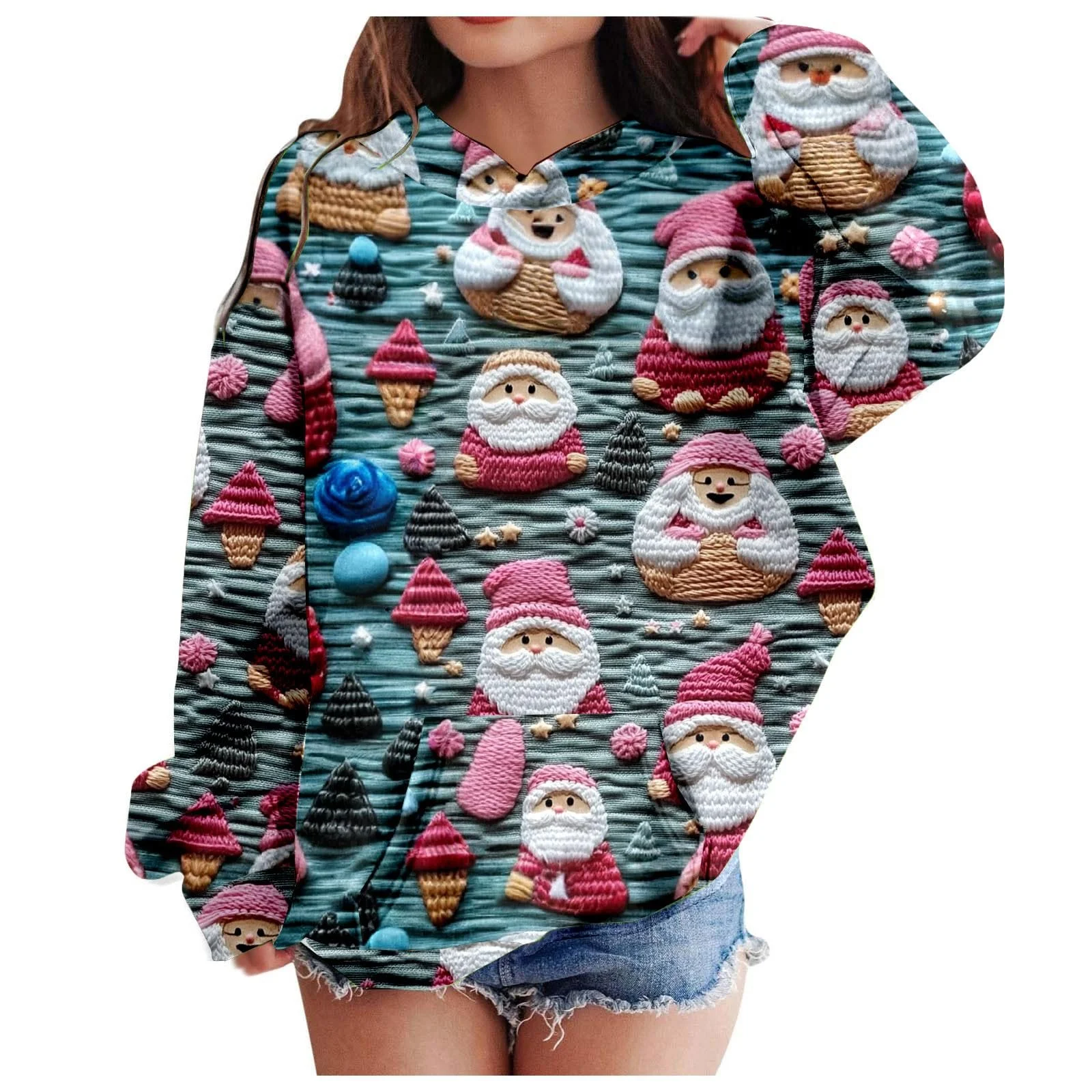 Худи Рождественское для мальчиков и девочек, цветное с длинными рукавами и капюшоном с оленем, фото №1