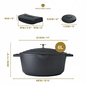 Кастрюля для запекания MasterClass овальная из литого алюминия с крышкой 30 см 6 л черный synthetic.ua - Фото 1