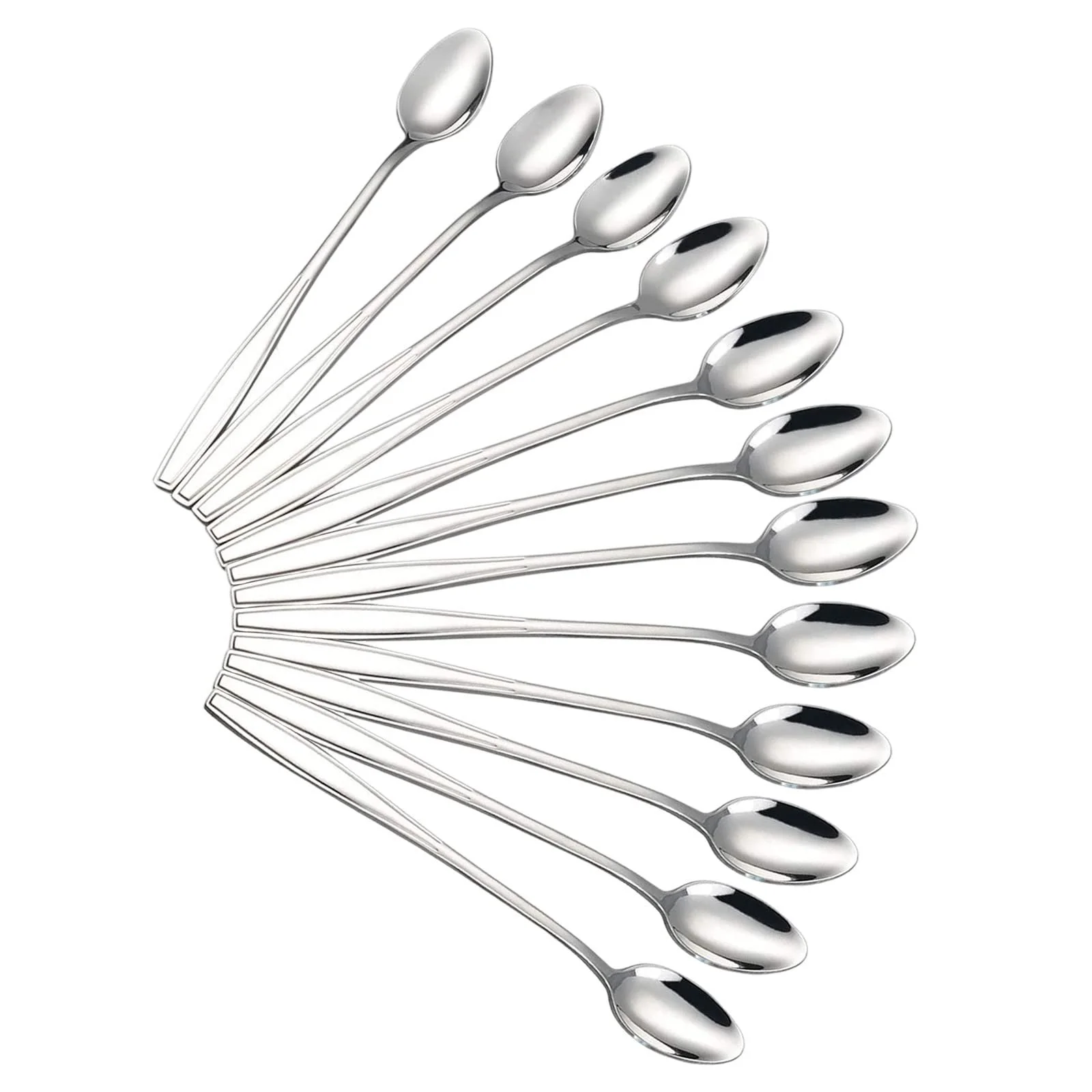 Ложка Набор из 12 штук с длинной ручкой из нержавеющей стали для смешивания, для латте макиато, для коктейлей, десертов, полированная нержавеющая сталь, можно мыть в посудомоечной машине, фото №1 Ложка Набор из 12 штук с длинной ручкой из нержавеющей стали для смешивания, для латте макиато, для коктейлей, десертов, полированная нержавеющая сталь, можно мыть в посудомоечной машине, фото №1