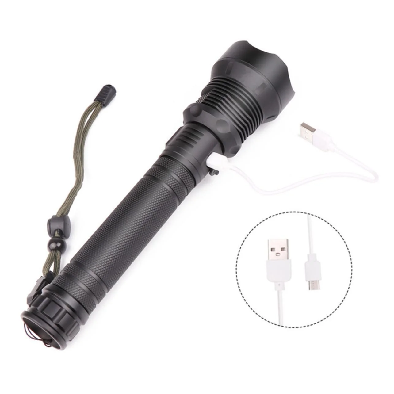 Перезаряжаемый USB фонарь для улицы с индикатором питания, алюминиевый сплав, телескопический зум, высокоэффективный LED, компактный и прочный для кемпинга, походов и чрезвычайных ситуаций, фото №2