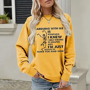 Женский свитшот MLZHAN Спорить со мной бессмысленно, смешной, танцующий, принт скелета, рубашка с длинными рукавами, повседневный пуловер synthetic.ua - Фото 1