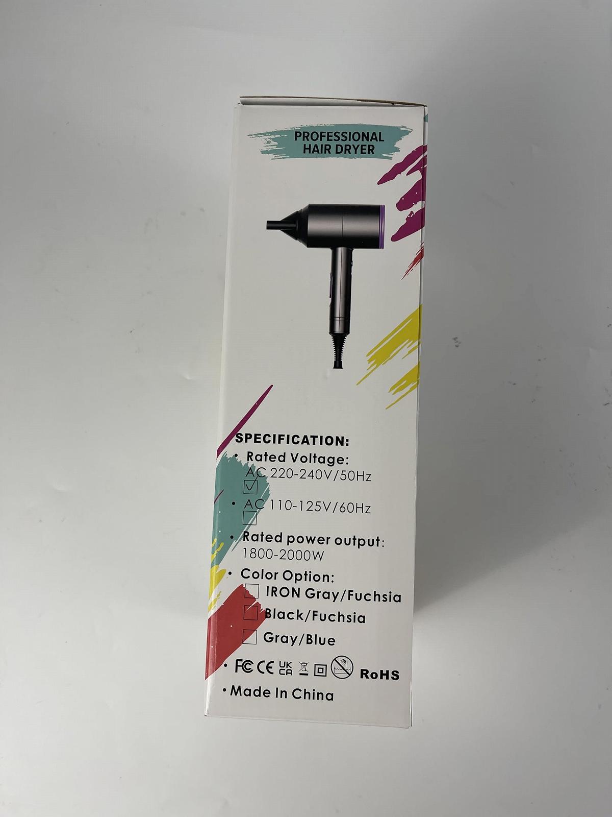 Фен Euakee Professional 2000 Вт, для швидкого сушіння, дорожній, 2 швидкості, 3 температурні режими, 1 дифузор та 2 концентратори, сірий, фото №2