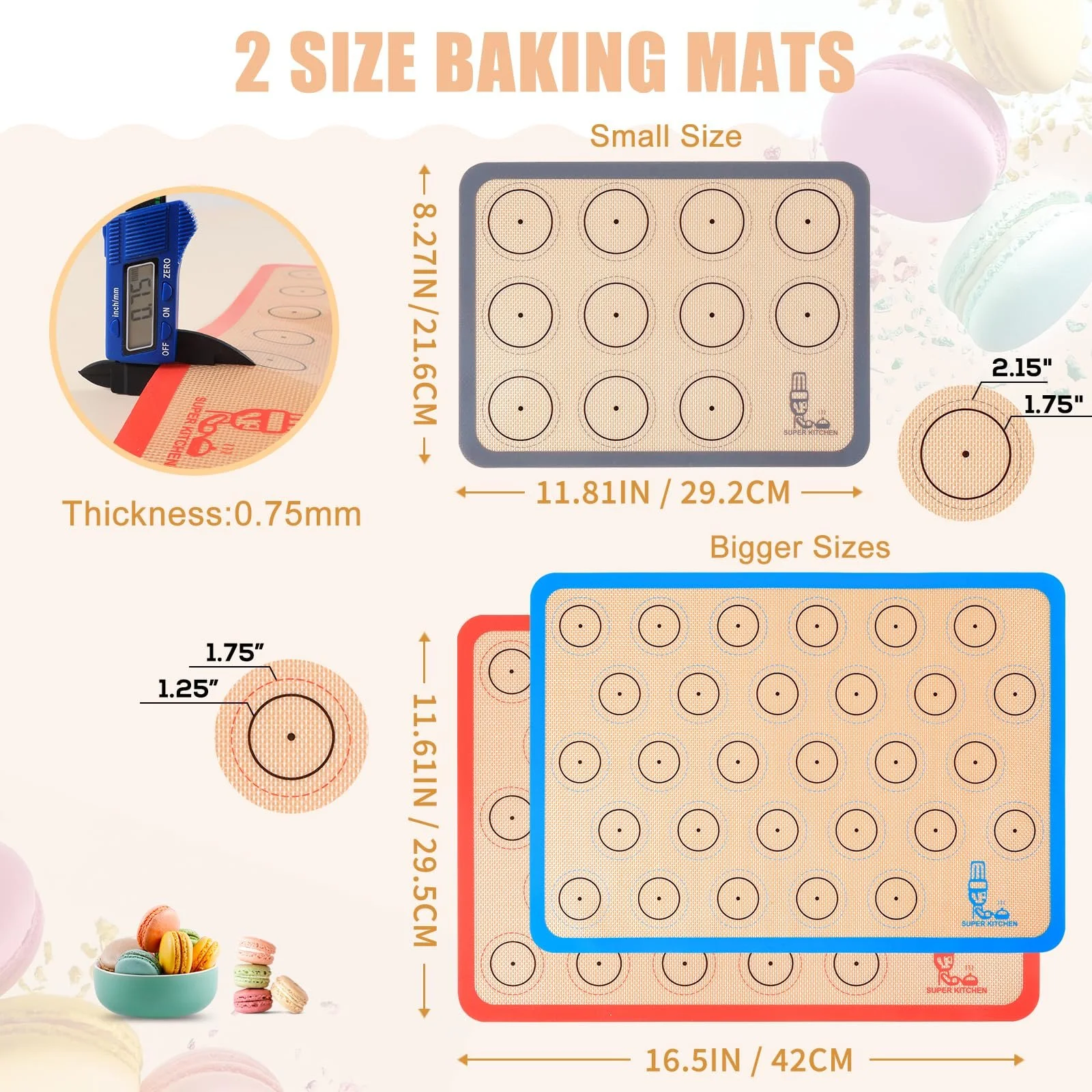 Коврики для випічки Super Kitchen Силіконові антипригарні для макарунів 3 шт., фото №2