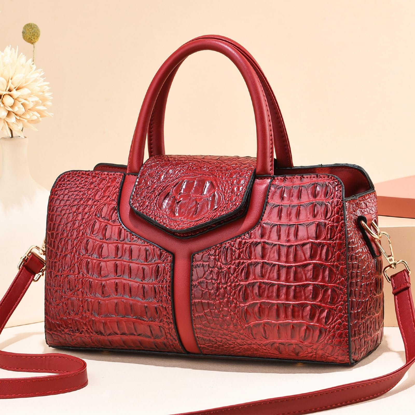 Сумка жіноча NICOLE & DORIS з крокодилячим візерунком, елегантна, бордово-червона, фото №4
