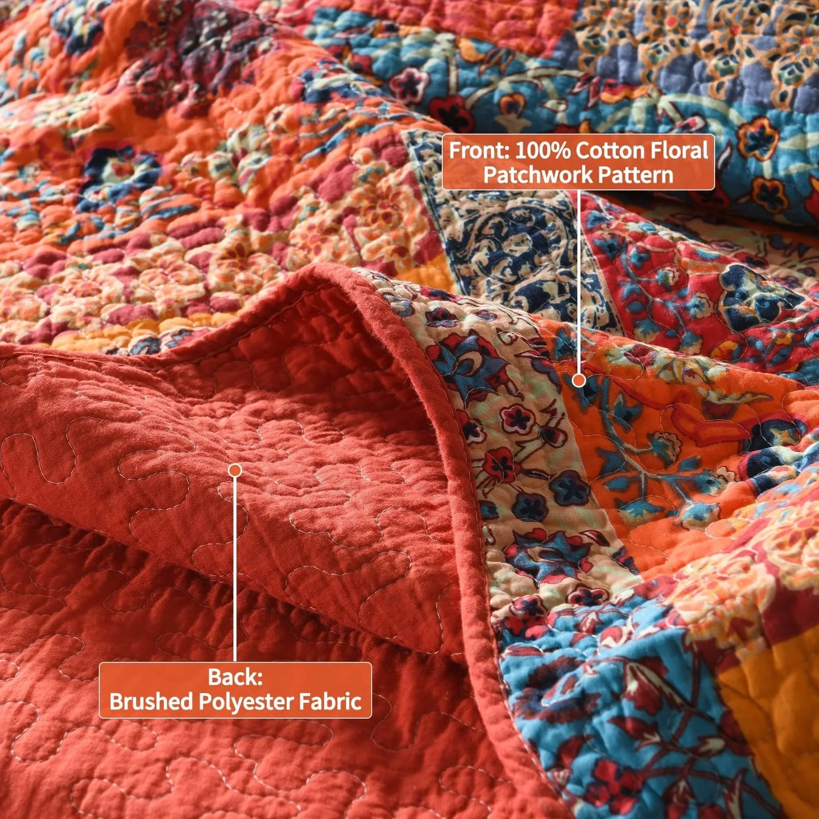 Покривало Qucover Печворк 140 x 200 см Багатокольоровий, фото №5