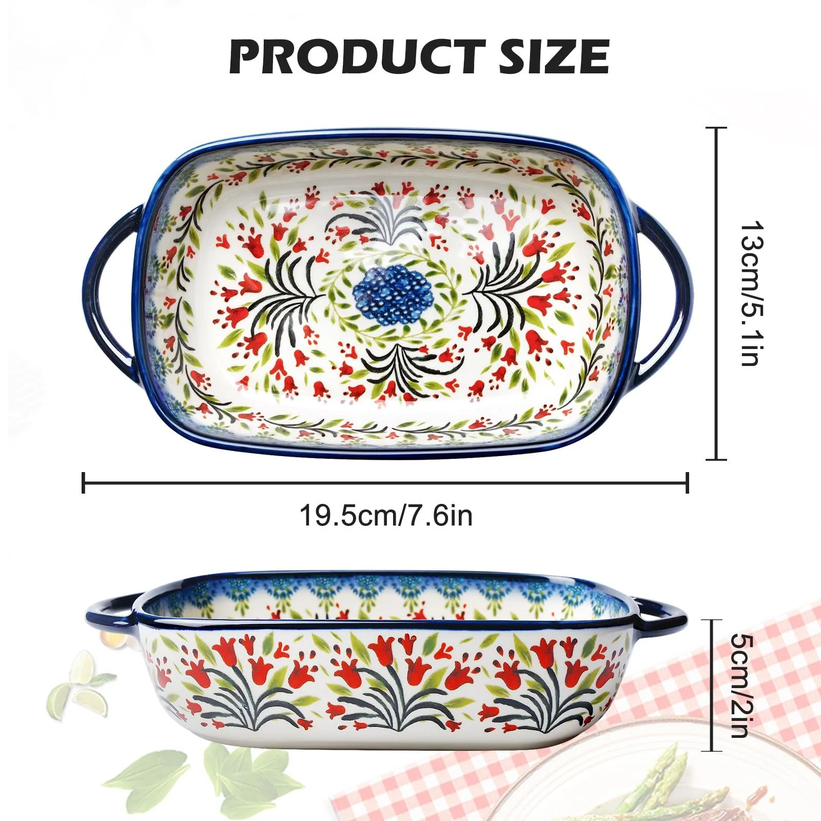 Форма для запекания керамическая прямоугольная с двойной ручкой 23.5 x 13 x 5 см Vintage, фото №2