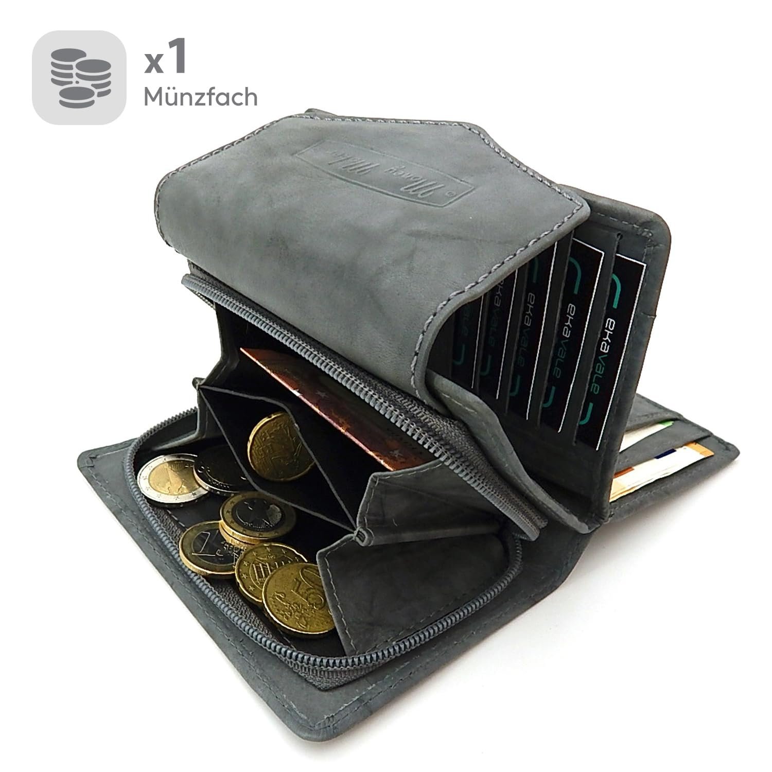 Кошелек ekavale Женский с клапаном на кнопке RFID Мягкая кожа, серый, фото №4