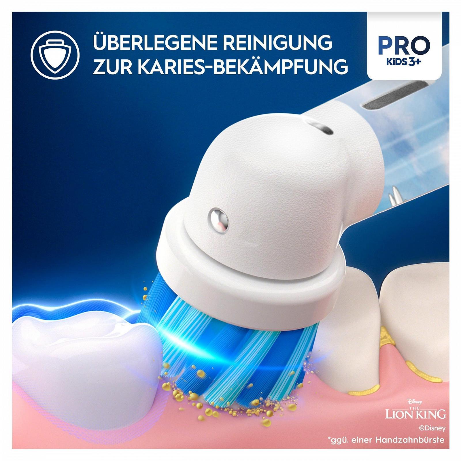 Електрична зубна щітка Oral-B Pro Kids Король Лев для дітей від 3 років, включаючи режим Sensitiv+, екстрам'яка щетина, 1 змінна щітка, 1 дорожній футляр, біло-червона, фото №2