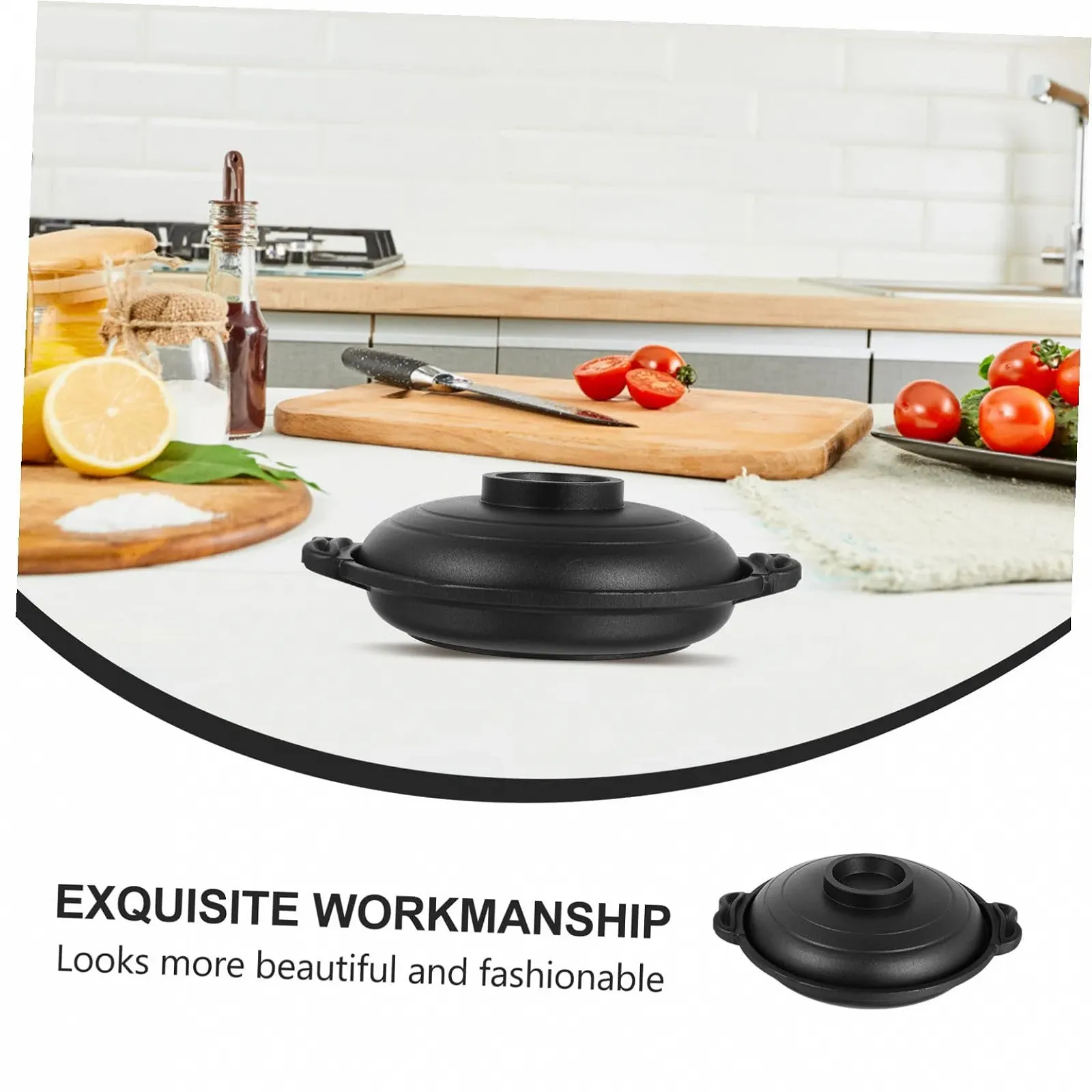 Кастрюля керамическая с антипригарным покрытием термостойкая для индукционных плит и открытого огня с двойной ручкой, фото №2