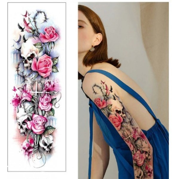 Временное тату на руку розы XL VT-015 Sky Flowers, фото №1
