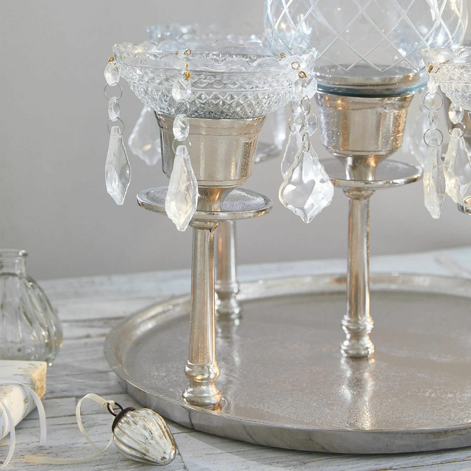 Підсвічник Loberon Shaws Алюміній Скло Сріблястий/Прозорий, фото №4 Підсвічник Loberon Shaws Алюміній Скло Сріблястий/Прозорий, фото №4