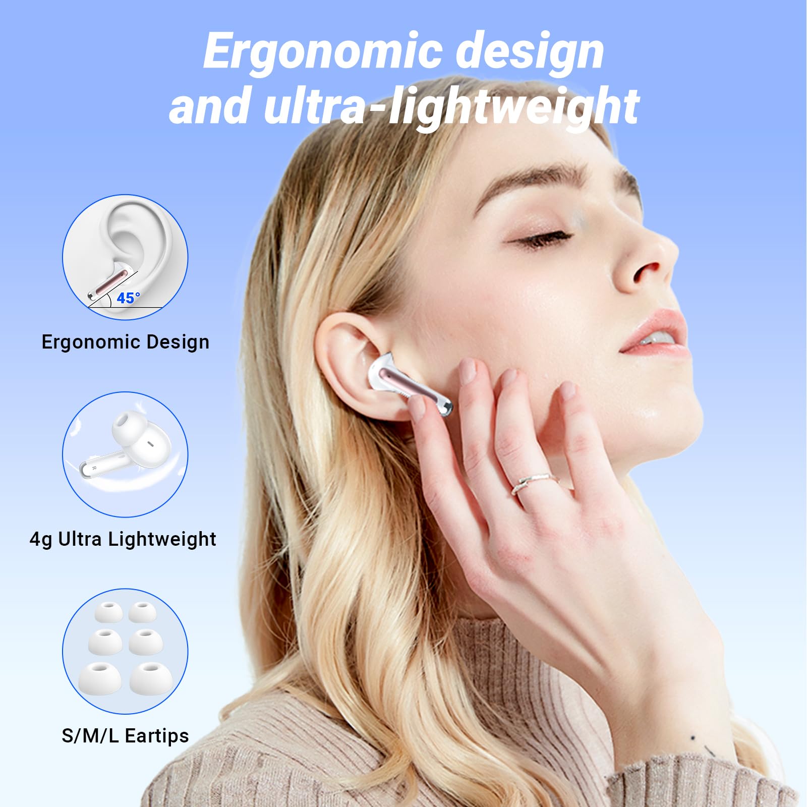 Наушники Bluetooth S48 Беспроводные 5.3 В Ухо 4HD Микрофоны 2024 ENC Шумоподавление 42 часа воспроизведения с LED Дисплеем HiFi Стерео IP7 Водонепроницаемые, фото №7