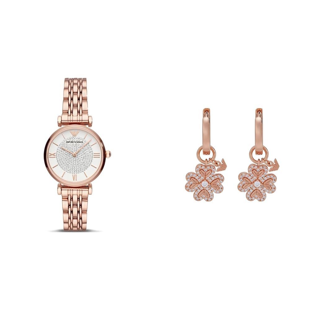 Женские часы EMPORIO ARMANI Розовое золото, нержавеющая сталь, набор с серьгами, фото №1