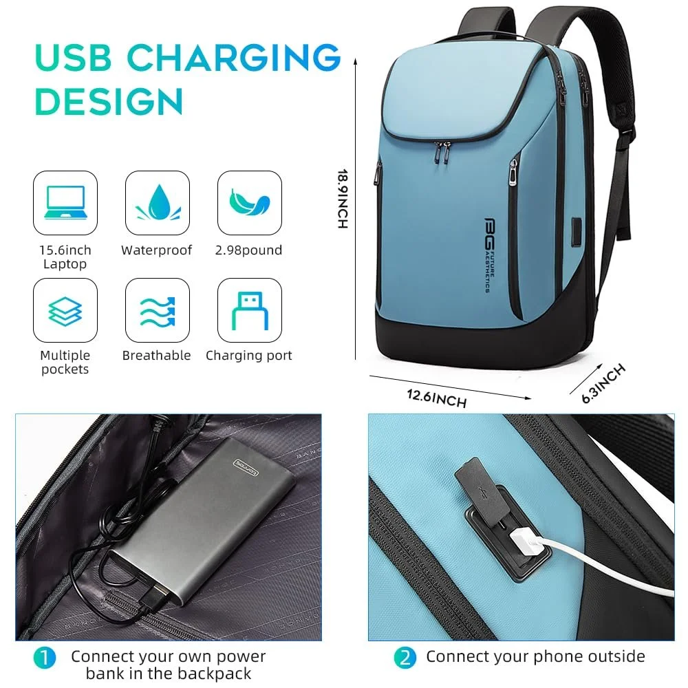 Рюкзак для ноутбука BANGE Business Smart 15.6" Водонепроницаемый с USB-портом Дорожный, фото №3 Рюкзак для ноутбука BANGE Business Smart 15.6" Водонепроницаемый с USB-портом Дорожный, фото №3