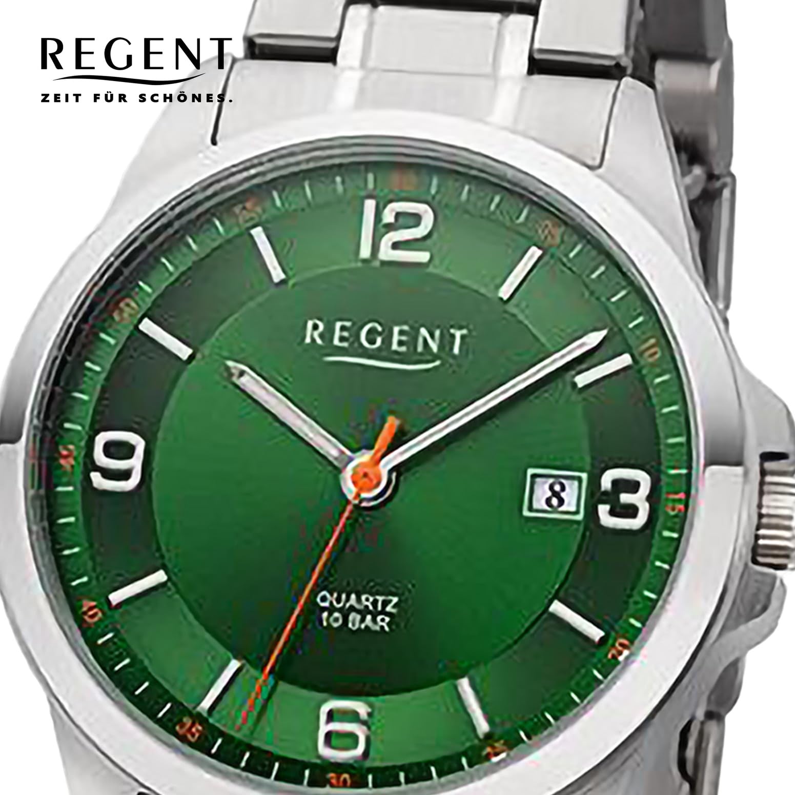 Годинник REGENT чоловічий з браслетом з нержавіючої сталі 39 мм кварцовий 10 Бар арабські цифри дата, фото №2