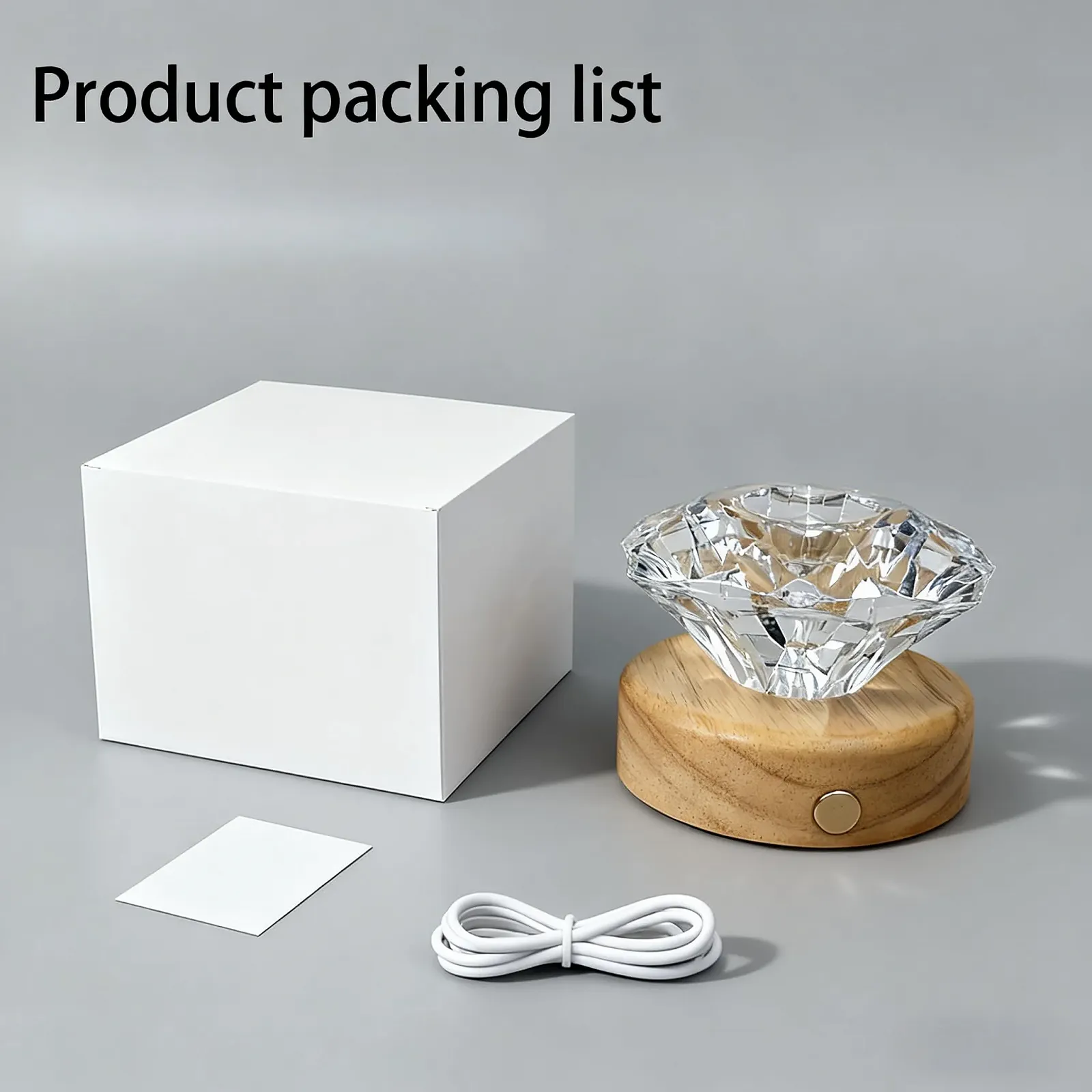 Настільна лампа у формі діаманта мала з RGB нічником акумуляторна основа з цільного дерева, фото №6