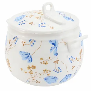 Кастрюля для тушения Керамическая с крышкой Узор Орхидея Термостойкая - Фото 1