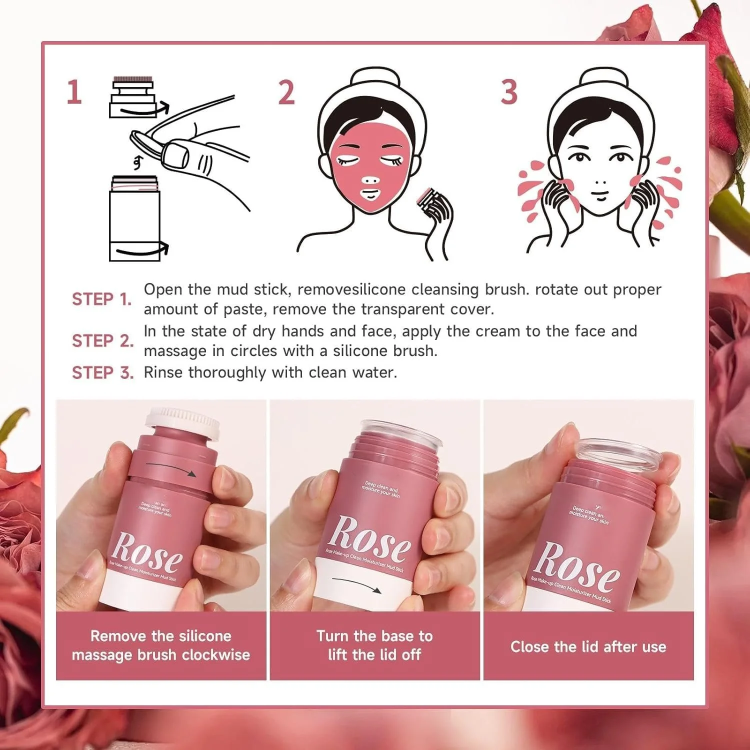 Маска-стик Глина Rose Clay для глубокой очистки пор, для сияющей кожи, контроль жирности, сужение пор и увлажнение, фото №6