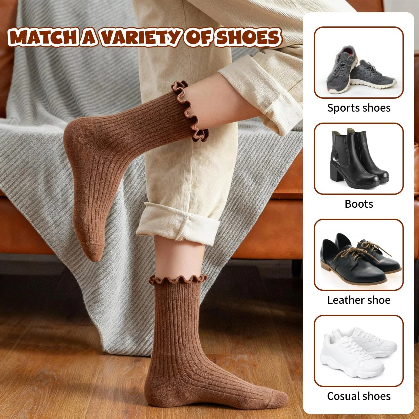 Шкарпетки з рюшами Vin Beauty Жіночі, 6 пар, Кольорові, Бавовна, фото №3