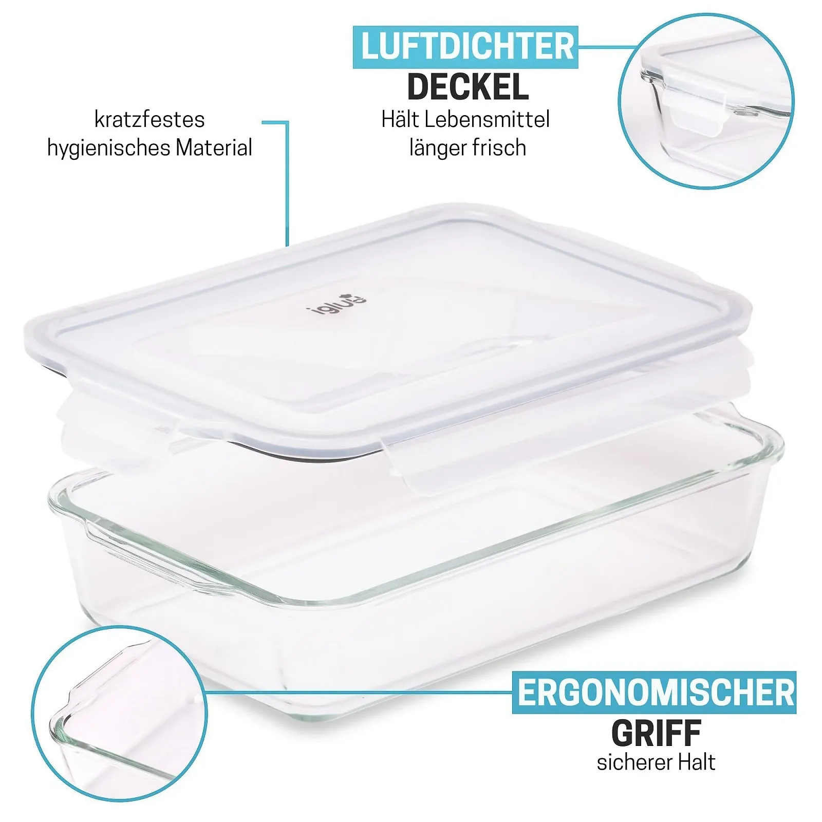 Форма для лазаньи Igluu Meal Prep 2.2 л (3 шт.) Боросиликатное стекло Прямоугольная, фото №3 Форма для лазаньи Igluu Meal Prep 2.2 л (3 шт.) Боросиликатное стекло Прямоугольная, фото №3