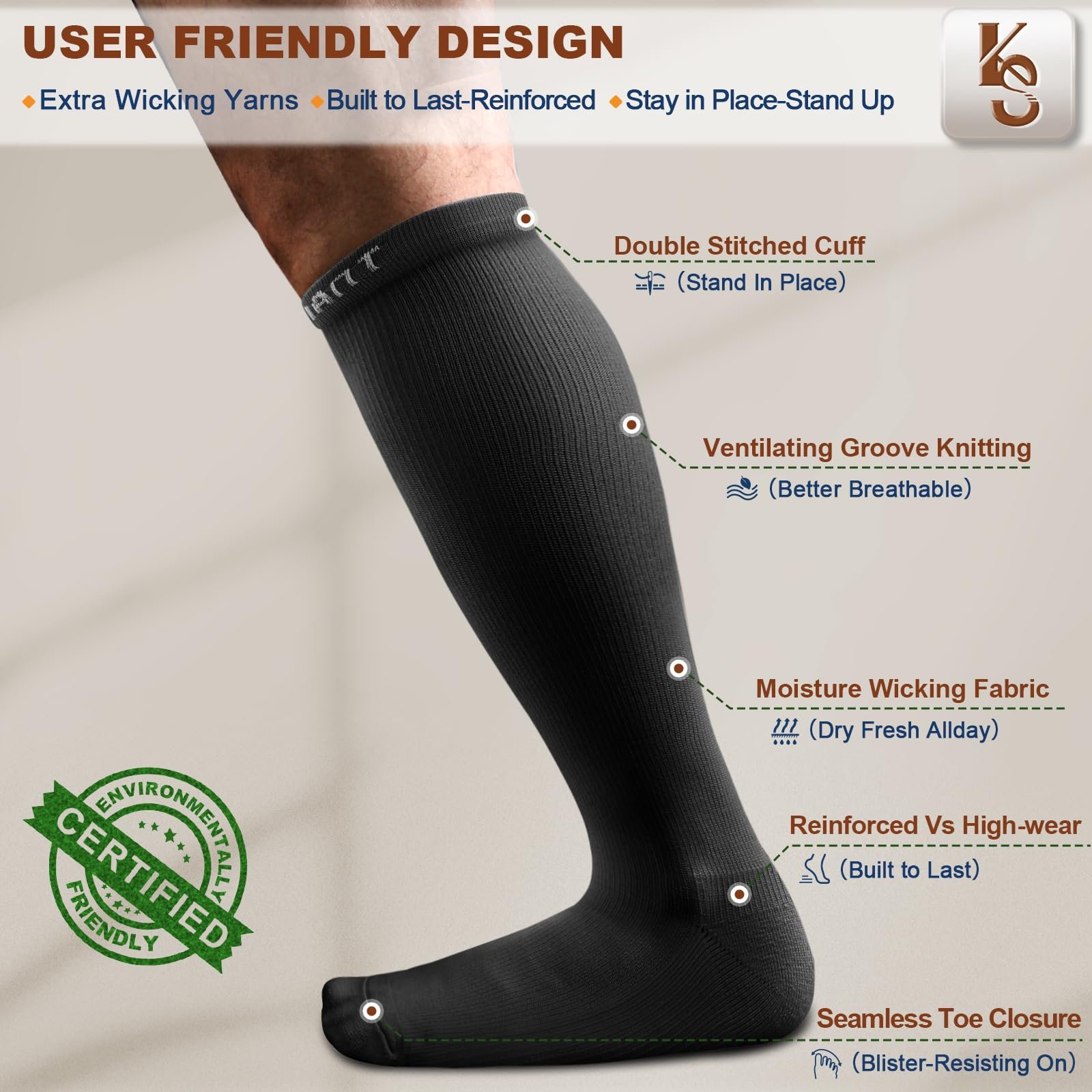 Компрессионные чулки KEMISANT 3 пары, компрессионные носки для женщин и мужчин, поддерживающие гольфы для бега, спорта, полетов, путешествий, фото №5