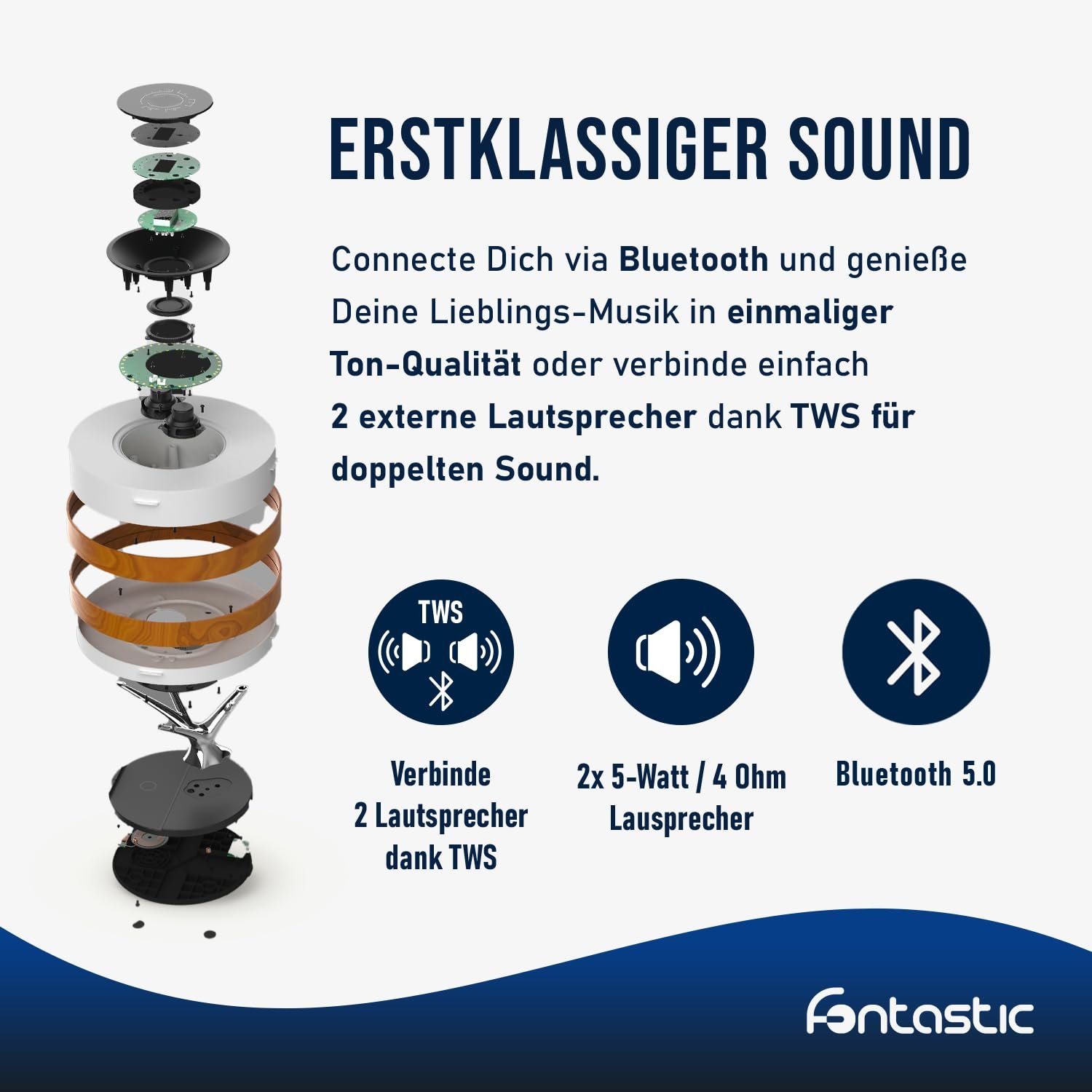 LED приліжкова лампа Fontastic Icona Touch Dimmable Multifunctional Wireless Charging Bluetooth Speaker Timer TWS, фото №3