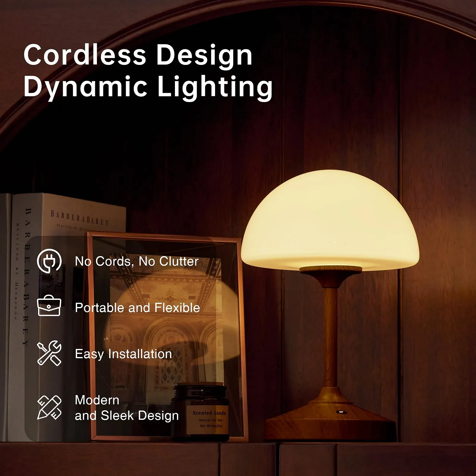 Настольная лампа Dawnwake LED Mushroom аккумуляторная 5000 mAh сенсорная Walnut, фото №6