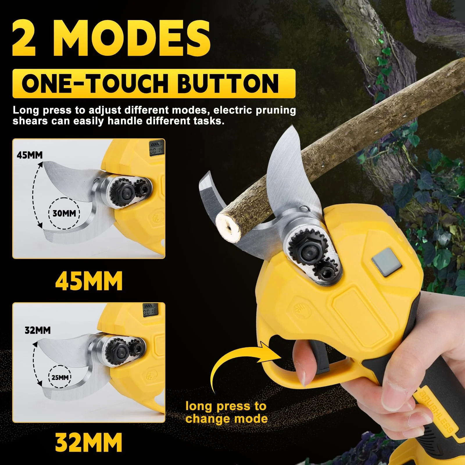 Акумуляторний секатор Electric Secateurs Wireless 45 мм для Dewalt 18 V 20 V Brushless Motor Electric Pruning Saw Battery Scissors LCD для обрізання дерев фруктових дерев (без акумулятора), фото №8