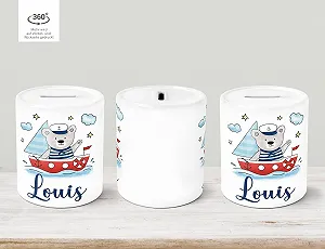 Скарбничка дитяча керамічна Ведмедик на кораблі synthetic.ua - Фото 1