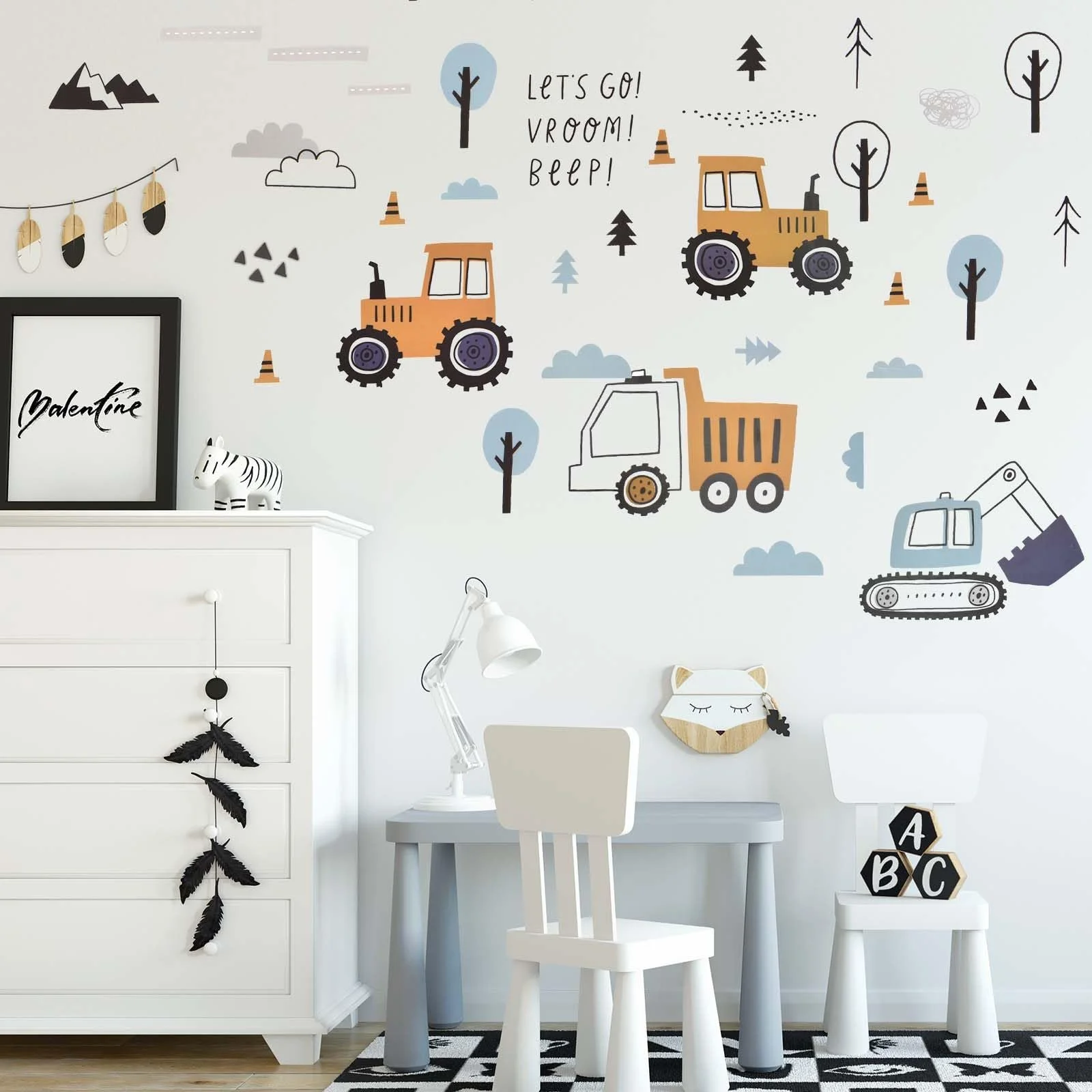 Настінні наклейки 3 аркуші Будівельна техніка Трактор Екскаватор Вантажівка Кран Знімні для дитячої кімнати, фото №8 Настінні наклейки 3 аркуші Будівельна техніка Трактор Екскаватор Вантажівка Кран Знімні для дитячої кімнати, фото №8