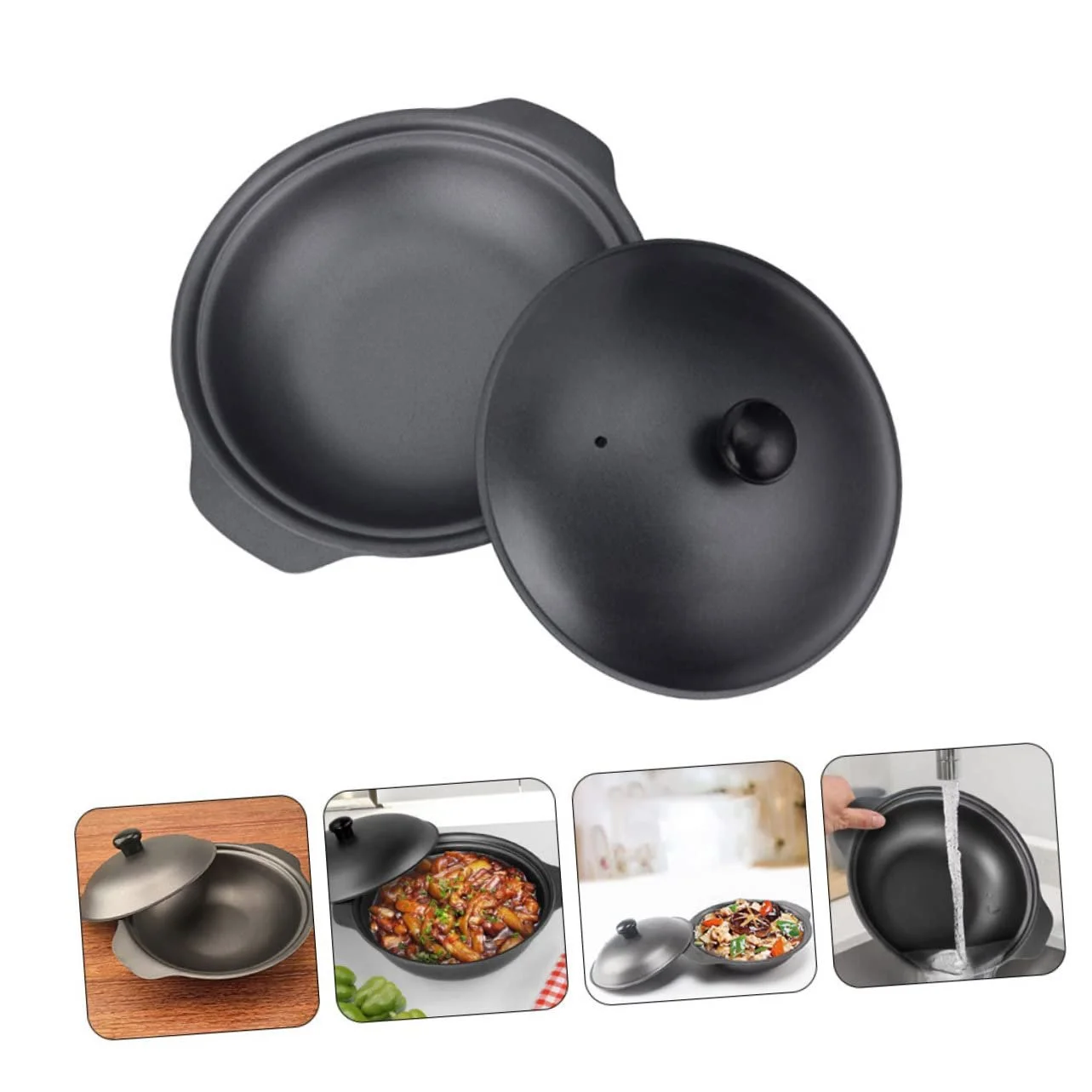 Каструля для тушкування Luxshiny 16 см чавунна з кришкою та паровідводом, фото №4