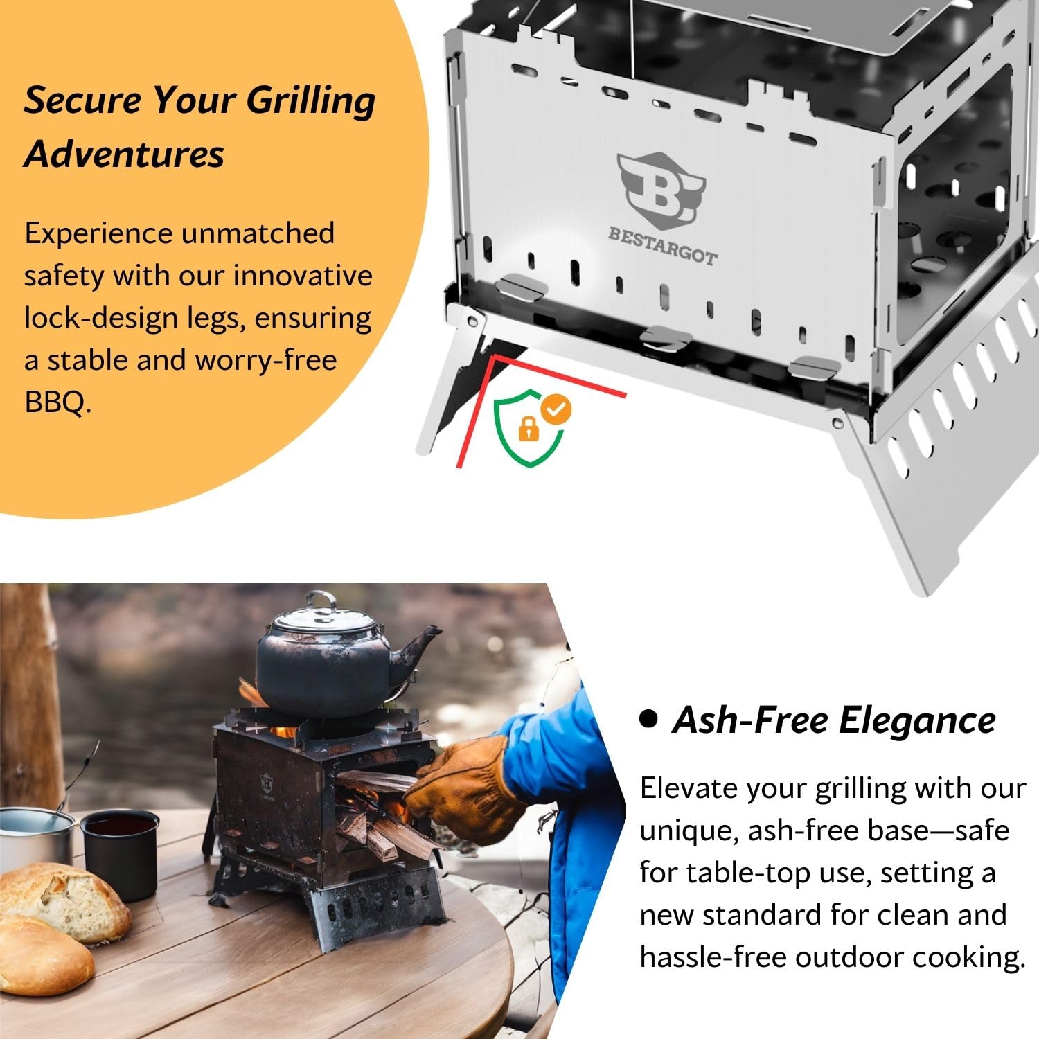 Плита Bestargot Wood Stove Portable Hobo Cooker складная, ветрозащитная, из нержавеющей стали с сумкой для переноски, 3-в-1 многофункциональная для одиночного кемпинга, пеших походов, фото №4