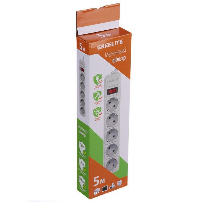 Удлинитель Cетевой фильтр Greelite на 5 розеток метров кабель, фото №4 Удлинитель Cетевой фильтр Greelite на 5 розеток метров кабель, фото №4