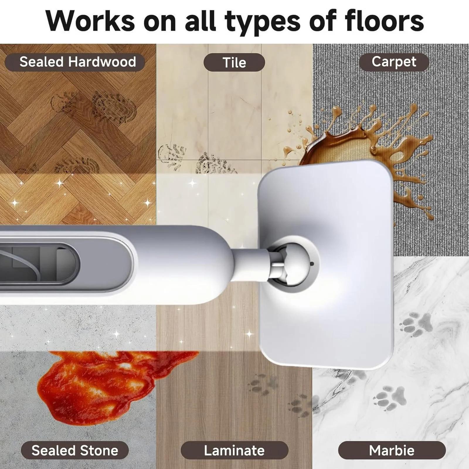 Парова швабра Бездротова Поворотна головка 120° Біла, фото №6