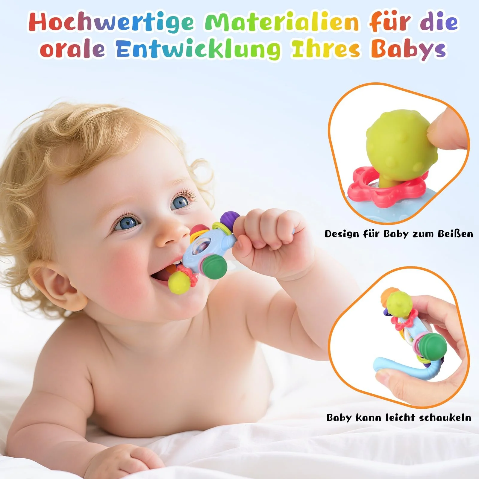 Брязкальце-прорізувач для немовлят Ергономічний та безпечний дизайн іграшки Синій, фото №4