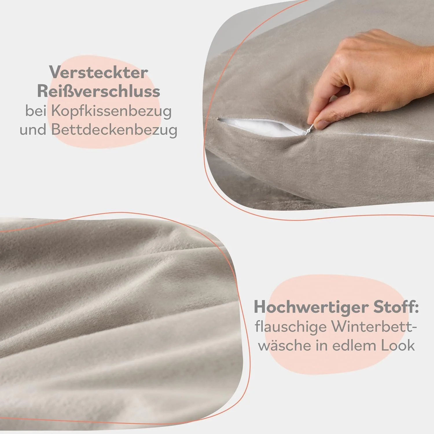 Комплект постельного белья Blumtal 135 x 200 см Cashmere Touch плюшевый набор из 2 предметов Бежевый, фото №5