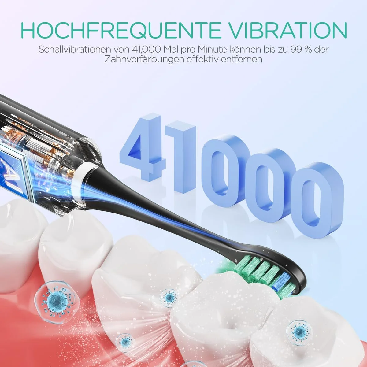 Электрическая зубная щетка VOYOR-HEALTH ET410 Звуковая аккумуляторная портативная 5 режимов с дорожным футляром Черная, фото №4