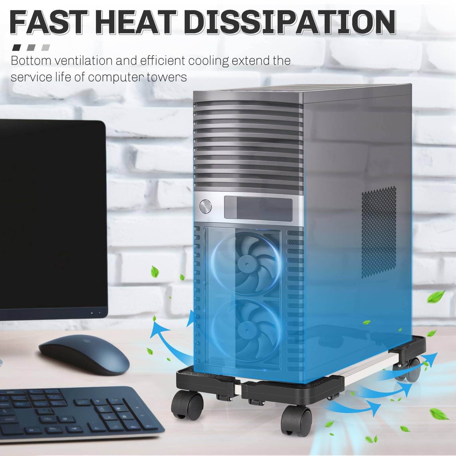 Підставка для системного блока Liitrton Mobile, регульована для комп'ютерного корпуса з 4 коліщатками, підходить для більшості ПК (чорний), фото №4