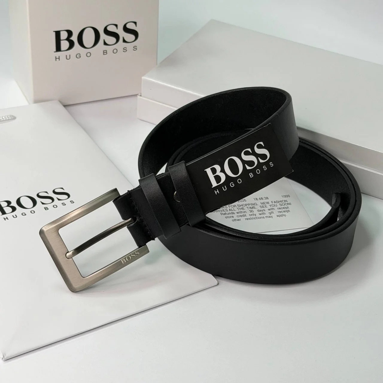 Шкіряний чоловічий ремінь BOSS, 130 см, фото №2