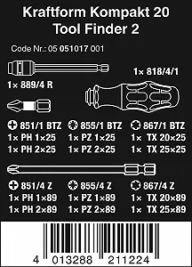 Набір викрутковий Wera Kraftform Compact 20 05051017001 з магазином біт та сумкою 13 предметів synthetic.ua - Фото 1
