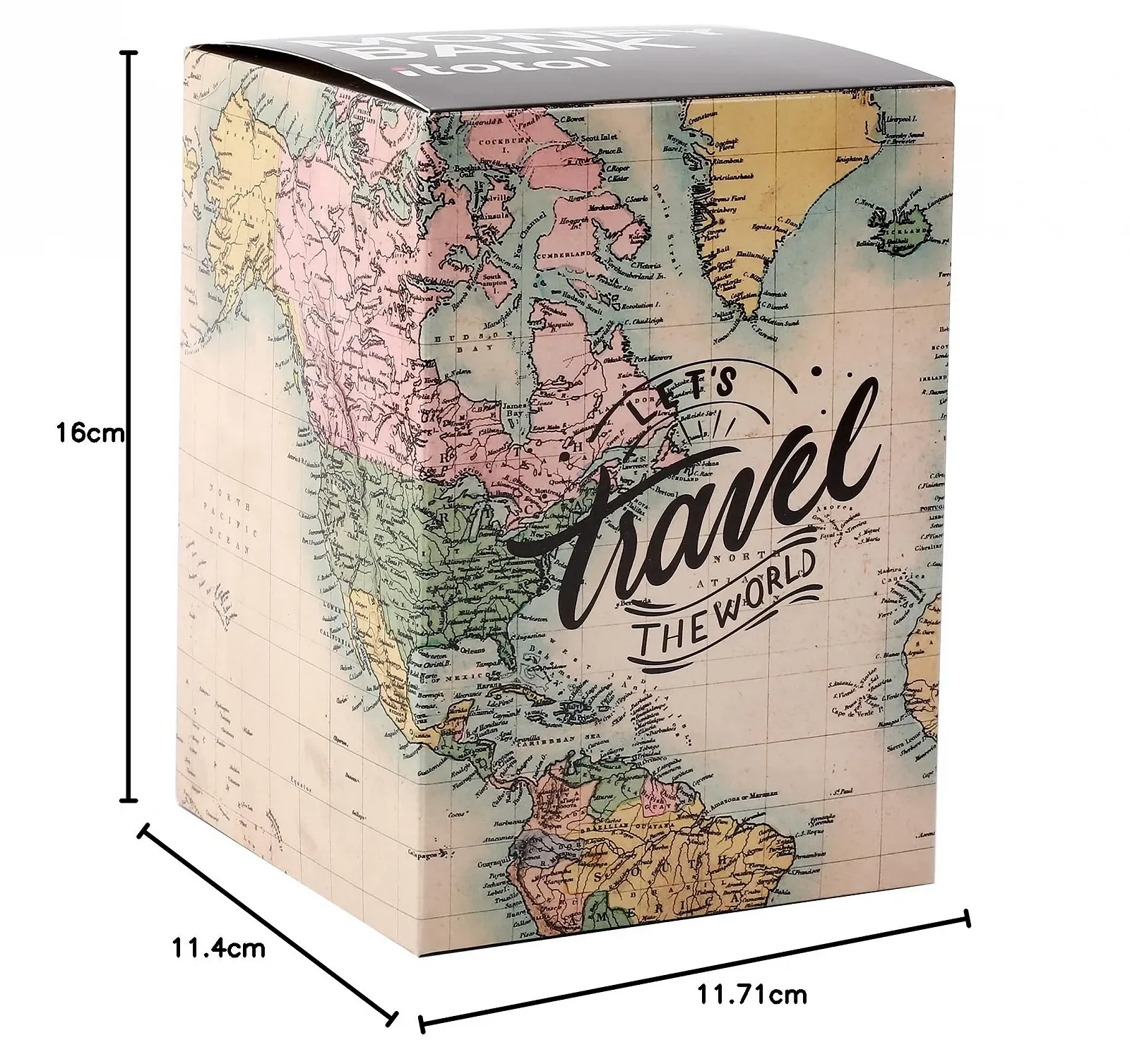 Копилка I-TOTAL® Металлическая с замком и ключами (MAPS), фото №7