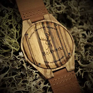 Часы Унисекс Holzwerk Germany Дизайнерские с узором зебры Эко Деревянные Часы Кожаный Ремешок Аналоговые Классические Кварцевые Коричневый (Коричневый) synthetic.ua - Фото 1