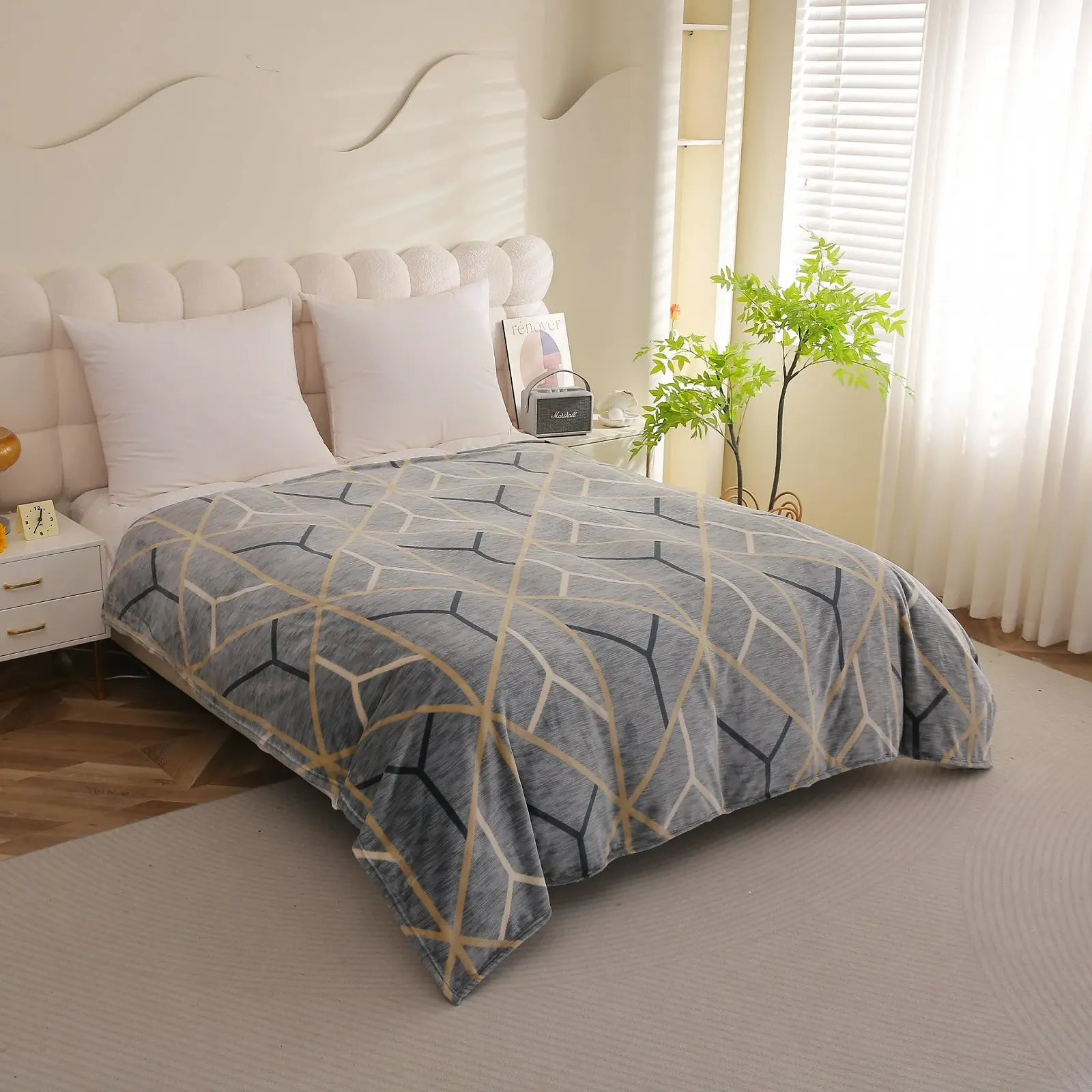 Одеяло Cuddly Blanket Геометрический узор 160 x 200 см Зимнее одеяло Пушистое теплое покрывало для кровати Гостиная Декоративное одеяло для дивана, фото №5